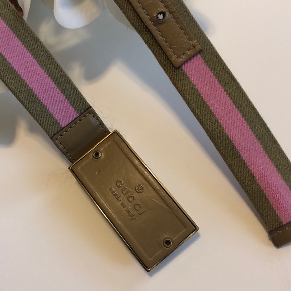 Gucci Belt Pink and Beige Stripe with Gucci Buckle - Picture 4 of 12